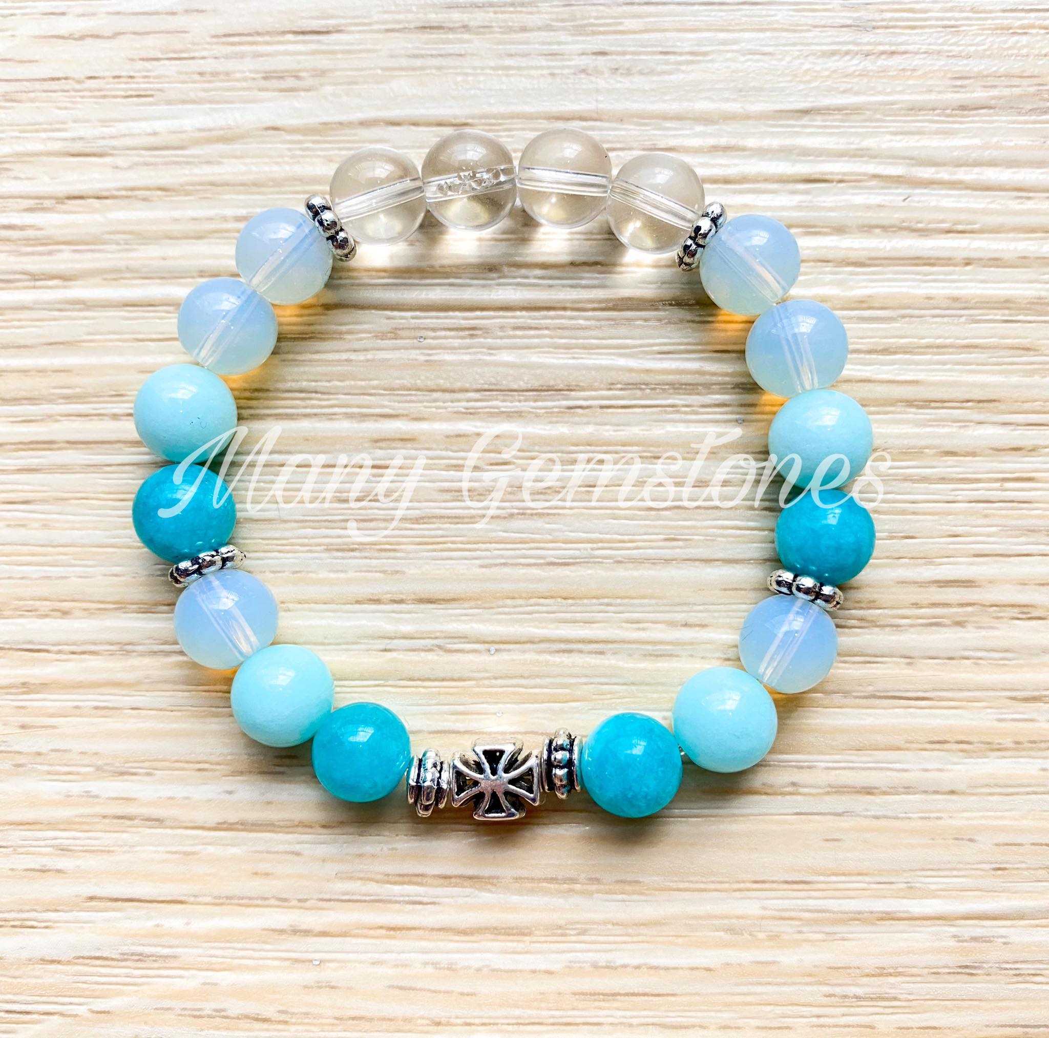 กำไลหินมงคล สร้อยข้อมือหินมงคล  Amazonite + Moonstones + Clear Quartz
