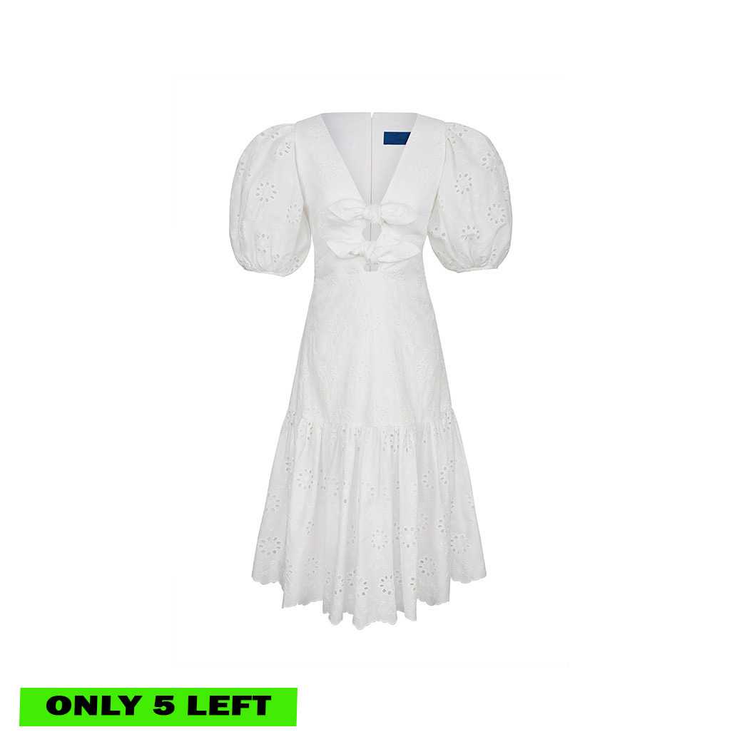FRONT BOW TIE EYELET DRESS