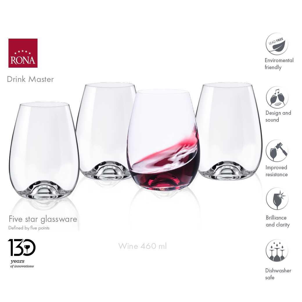 แก้วน้ำ Rona Drink Master Multipurpose Glass 460 ml (กล่อง 4 ใบ)
