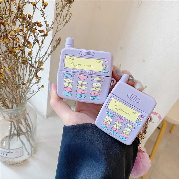 ♥ เคส Airpods : Pastel purple 💜 เคสโทรศัพท์พาสเทลสีม่วง+พวงกุญแจปอมปอม