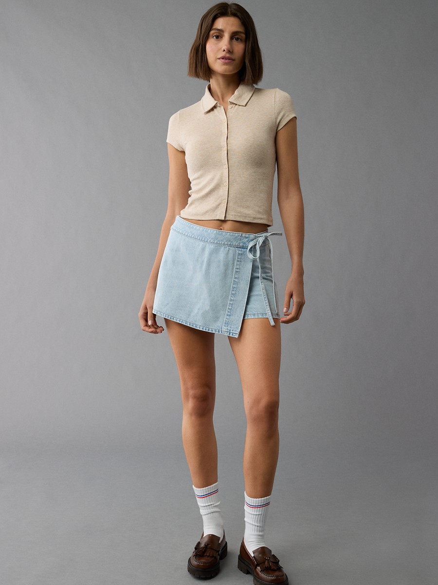 เสื้อ ผู้หญิง 9663 COLLARED BUTTON FRONT TEE HTHR ( 037-9663-864 )