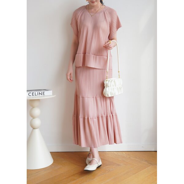 2MUAY รุ่น GJO1123 /GJO1124 เซ็ตพลีต ROUND NECK SHORT SLEEVE TOP WITH RIPPLE SKIRT PLEATED SET 10...
