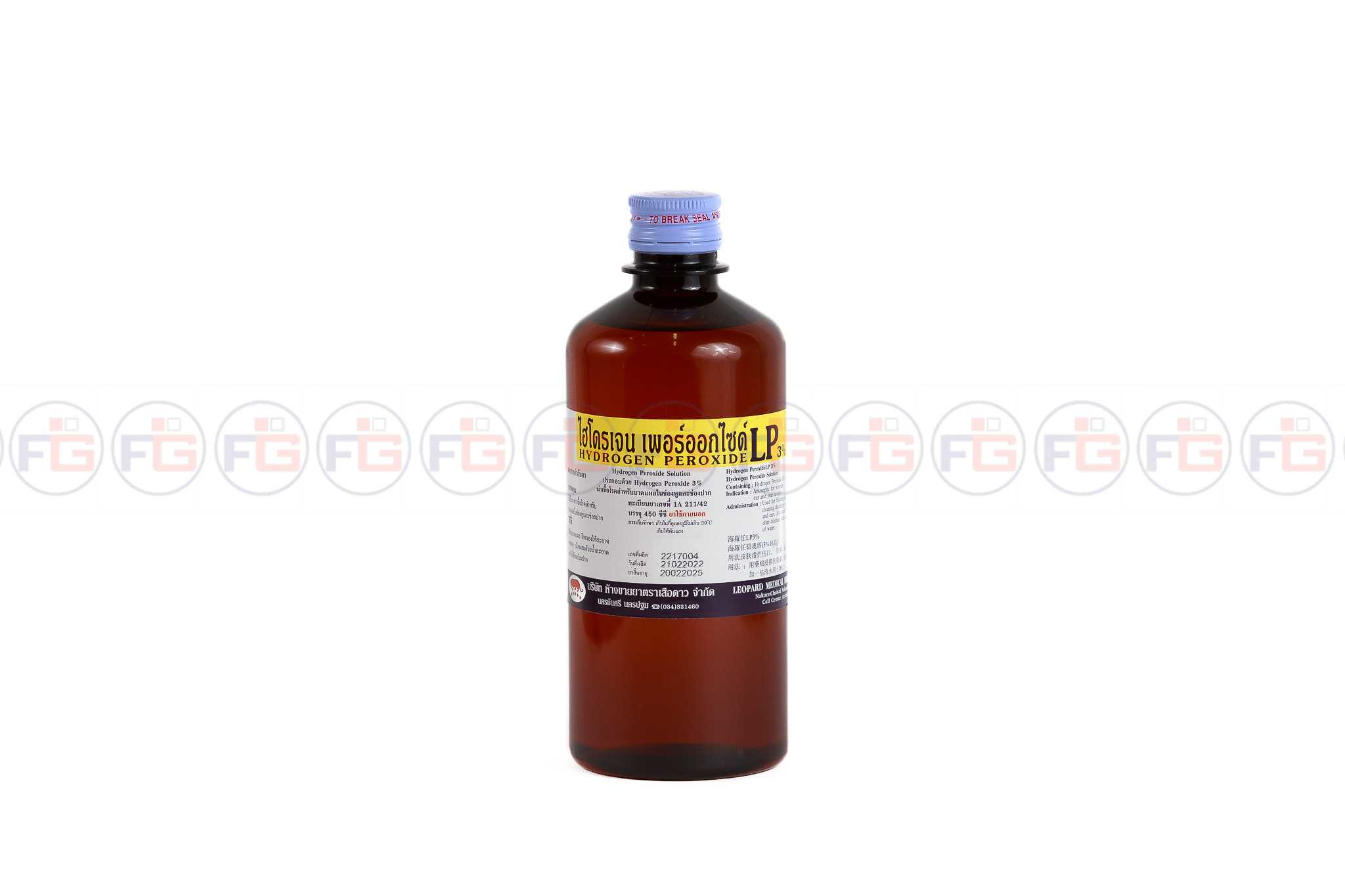 ไฮโดรเจน เพอร์ออกไซด์ LP 3% ขนาด 450 ซีซี (ขวดพลาสติก)/ Hydrogen Peroxide LP 3% 450 cc / ลัง 24 ขวด