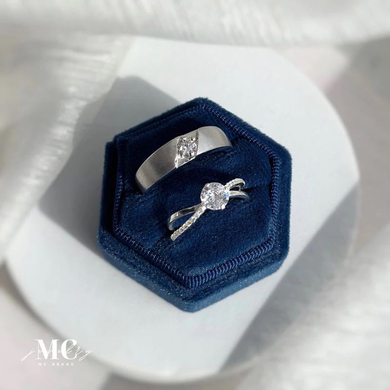 แหวนคู่เงินเเท้,เงินชุปทองคำขาวรุ่น Cilo.Cara 💍💖✅สลักชื่อฟรี🤍ไม่ลอกไม่แพ้✨แถมฟรีกล่องจิวผ้าเช็ด✨