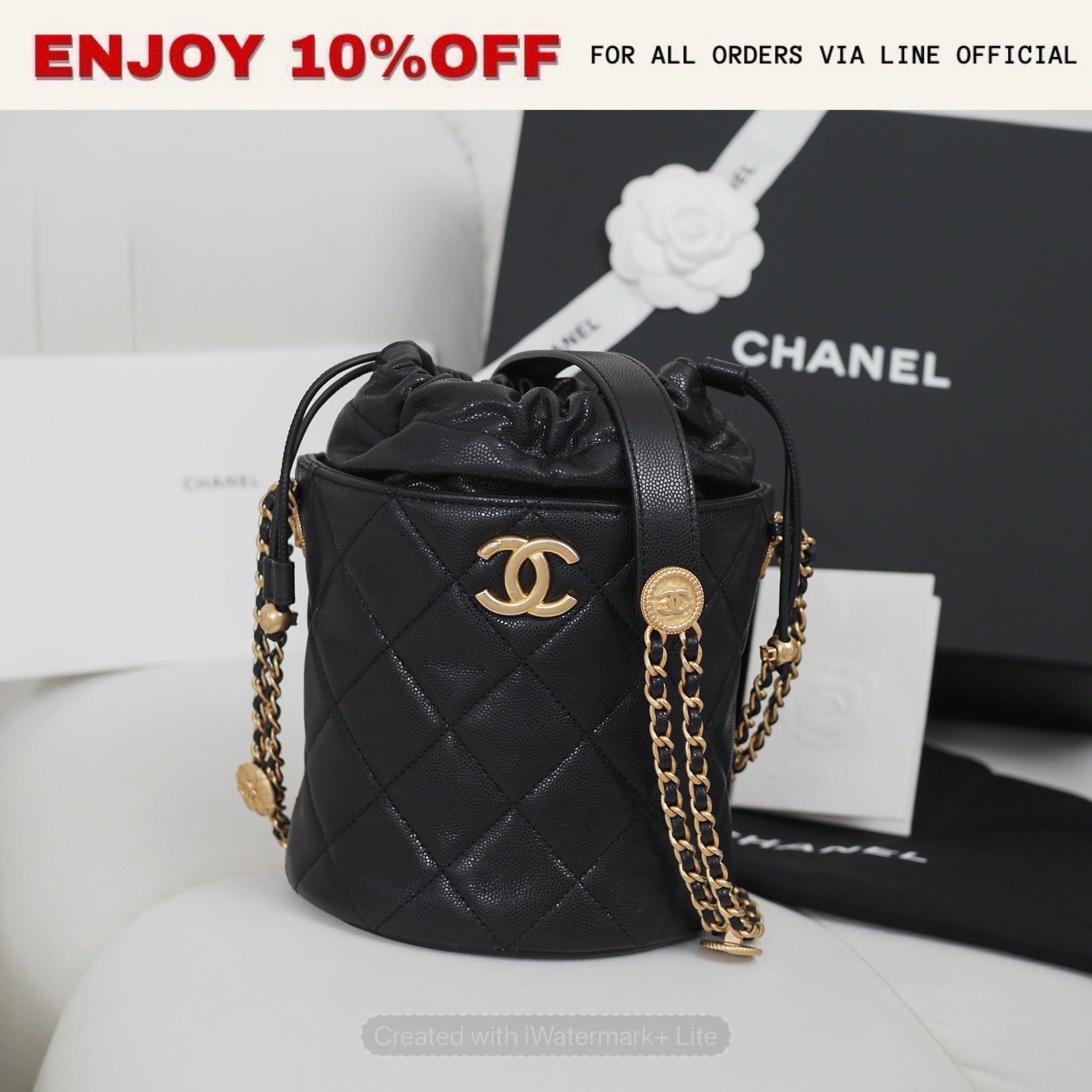 📍USED📍CHANEL Small Bucket With Coins Detial Strap สี Black Caviar GHW Microchip | Bag