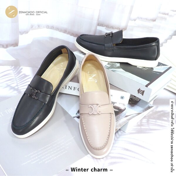 ทรงใหญ่ ลด 1 ไซส์ เปลี่ยนไซส์ได้-ไม่รับคืน Zenachoo รุ่น Winter charms รองเท้าหนังแกะแท้ loafer ห...