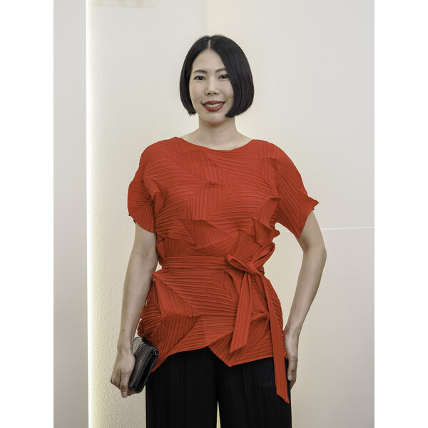 อกถึง 42 นิ้ว 2MUAY รุ่น GM6651 เสื้ออัดพลีท SHORT SLEEVE ZIG ZAG PLEATED TOP 15 สี FREE SIZE