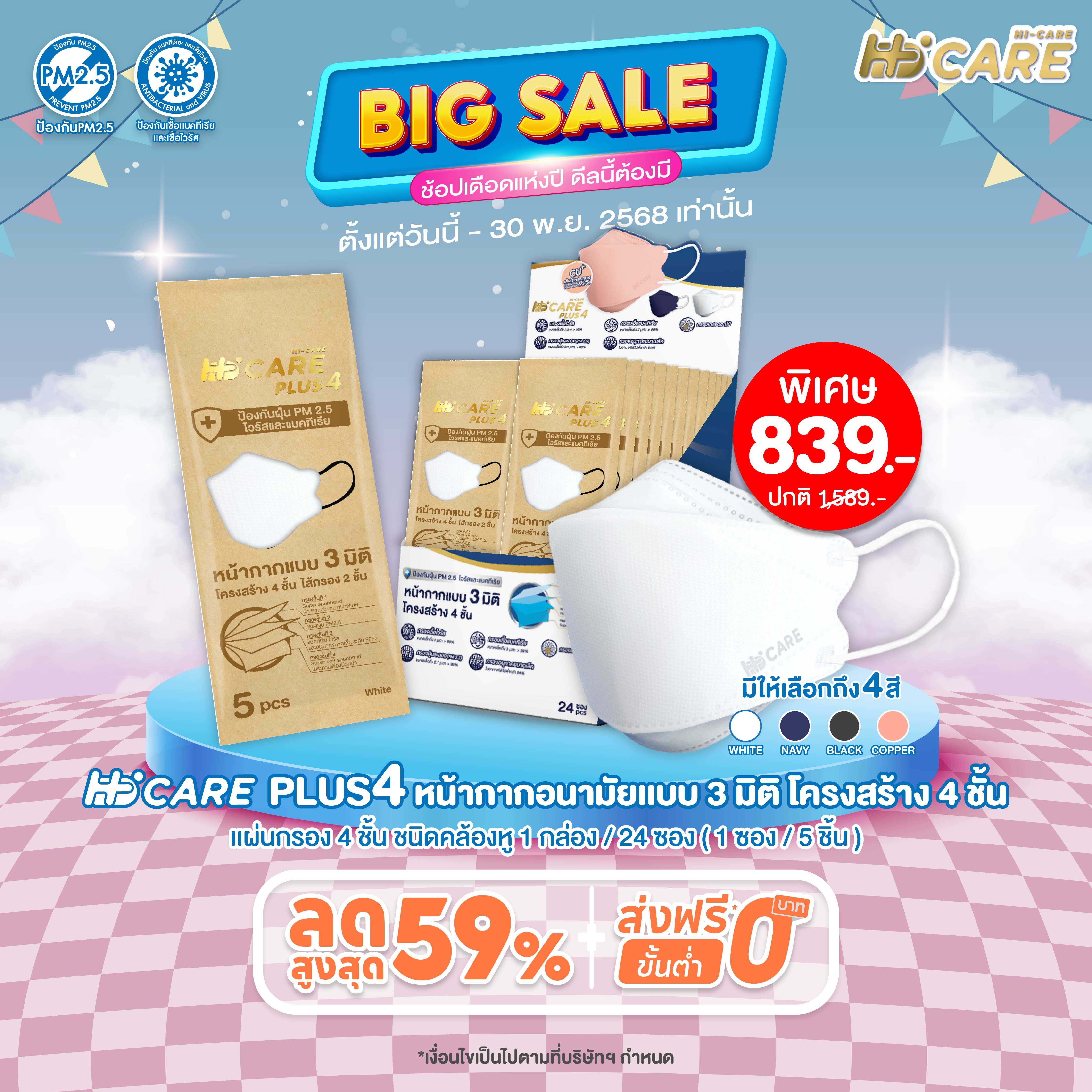 Hi-Care PLUS4 หน้ากากแบบ 3 มิติ (สีดำ 1 กล่อง /บรรจุ 24 ซอง)