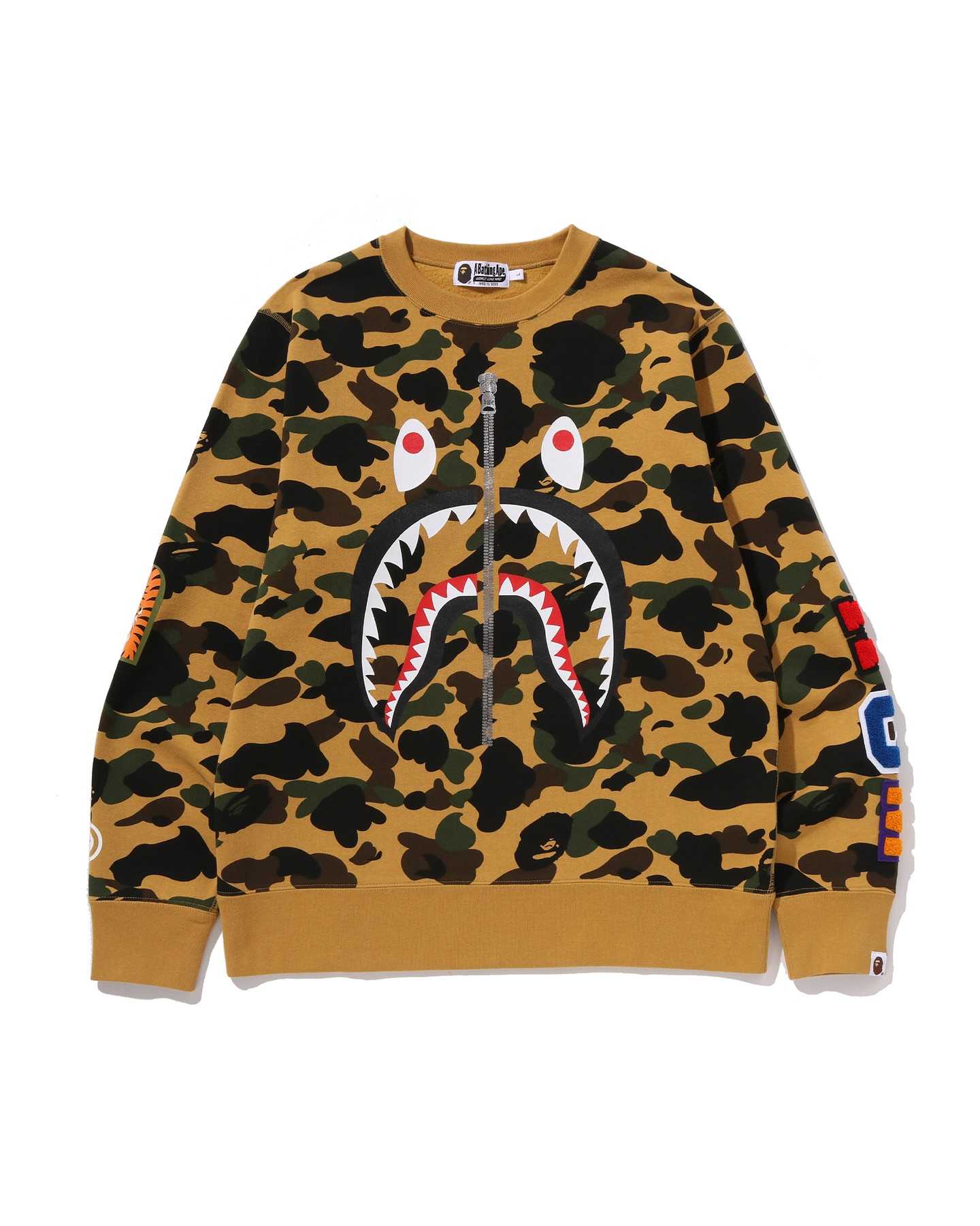 Bape 1ST Camo Shark Crewneck Sweatshirt Yellow