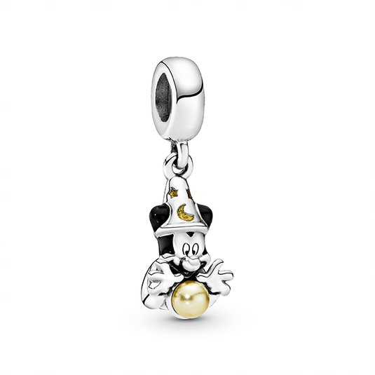Disney Mickey Sorcerer Silver Dangle with Enamel and Golden Coloured Lacquered Artificial Pearl