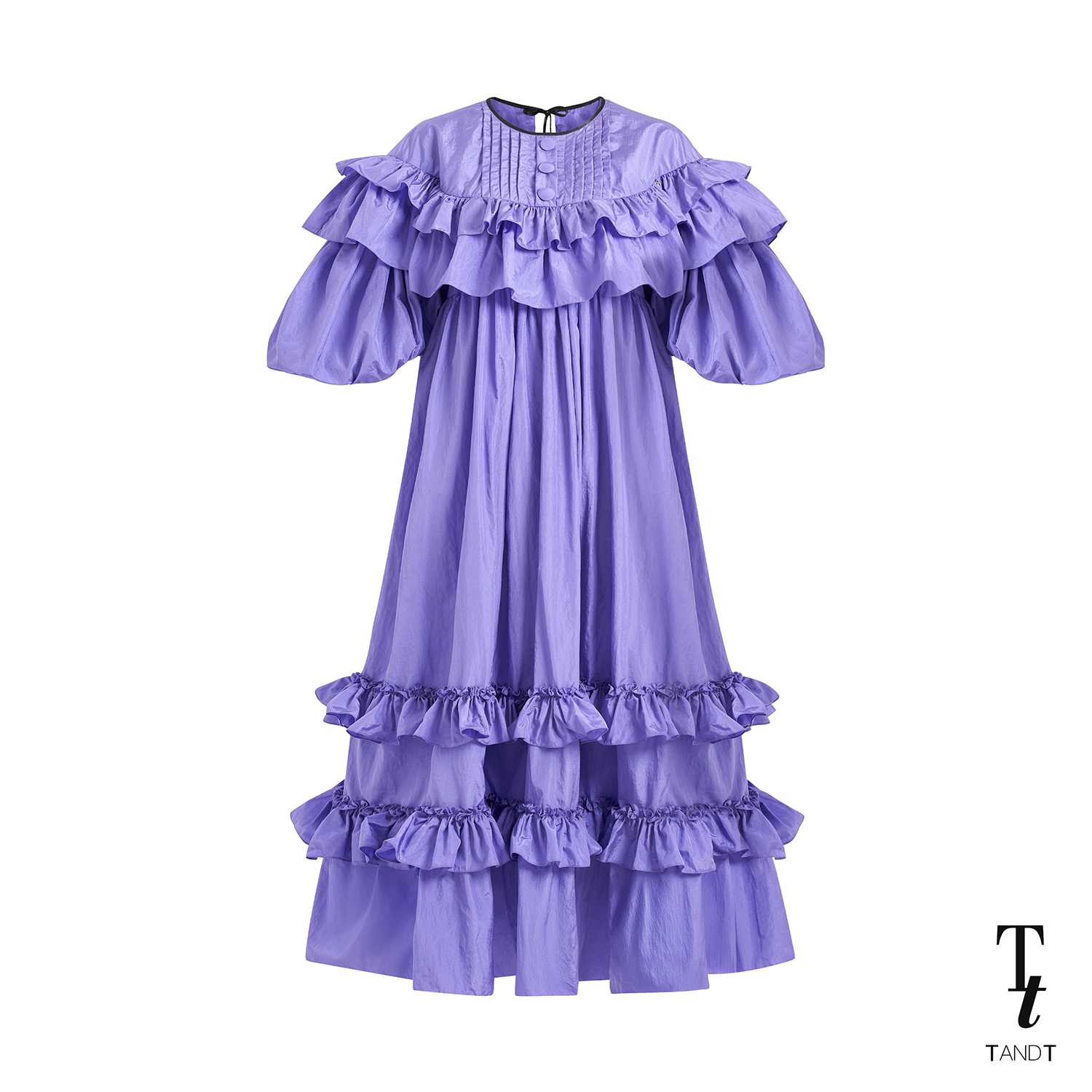 TandT - DARLEENA DRESS - RAYERED RUFFLE PUFF SLEEVE MIDI DRESS