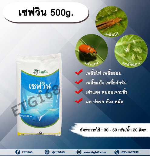 เซฟวิน 500g. คาร์บาริล สารกำจัดแมลง เพลี้ยไฟ เพลี้ยอ่อน เพลี้ยแป้ง เต่าแตง หนอนเจาะ มด