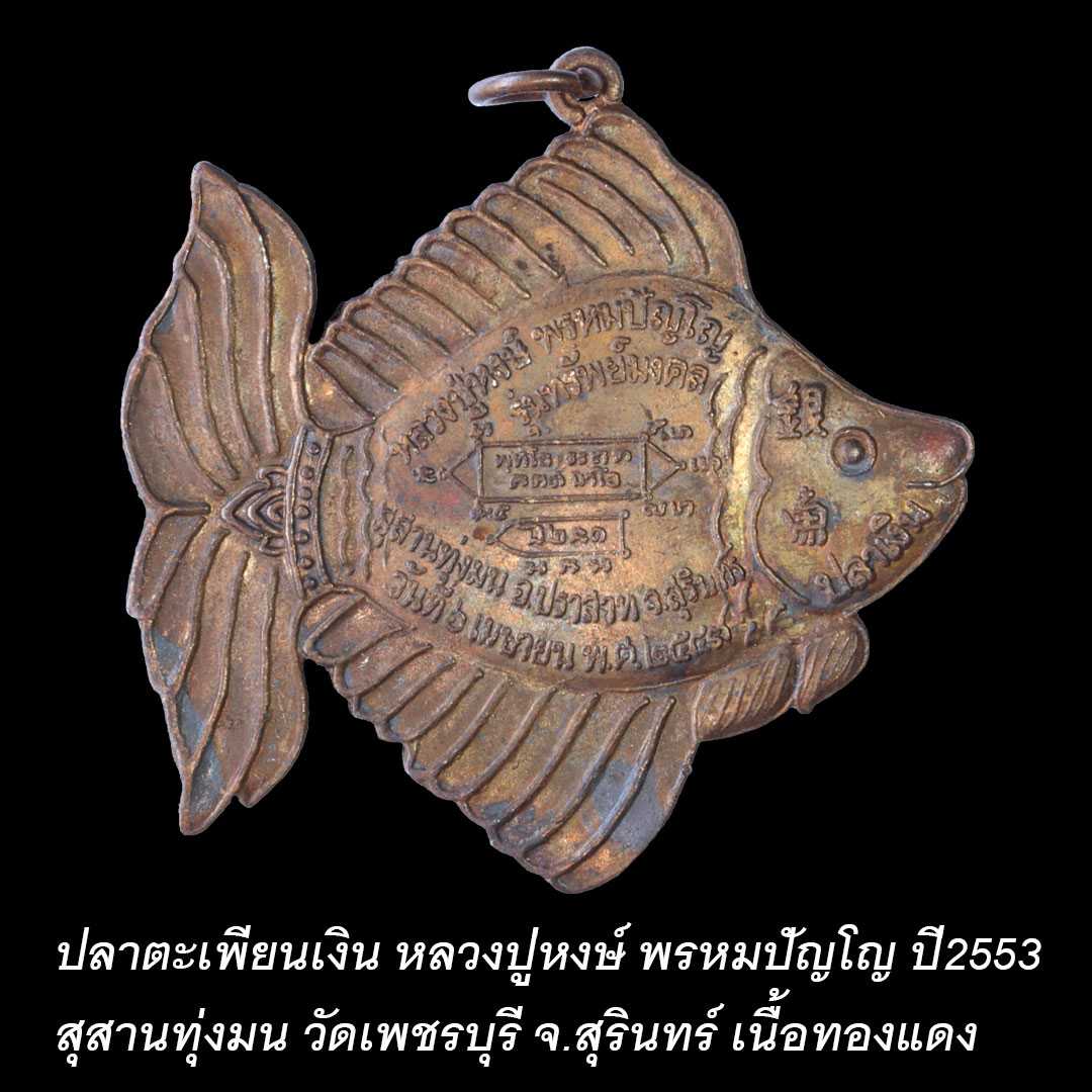 ปลาตะเพียนเงิน หลวงปู่หงษ์ พรหมปัญโญ รุ่นทรัพย์มงคล ปี2553 เนื้อทองแดง