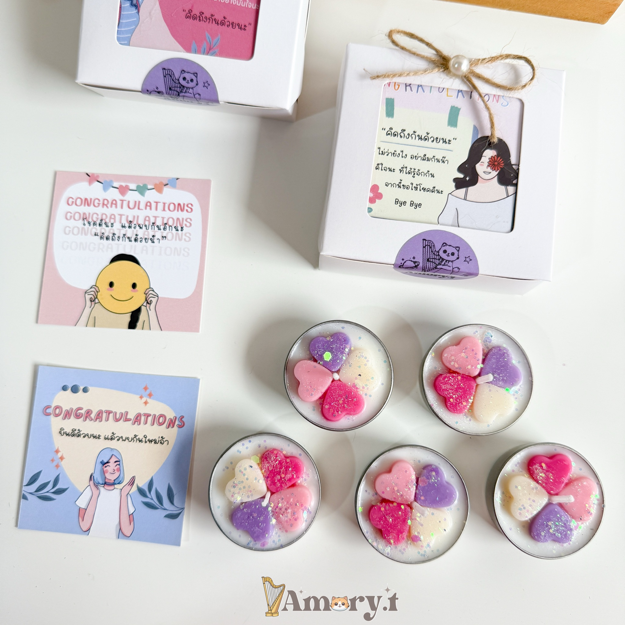 เทียนหอม ท็อปปิ้งหัวใจ | ฟรี! การ์ด