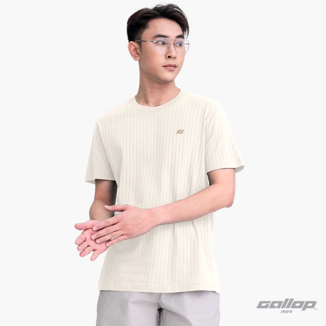 GALLOP : เสื้อยืดคอกลมผ้าชักร่องผู้ชาย (Rib) สีพื้น รุ่น GT9185 สี Ivory - ขาวครีม