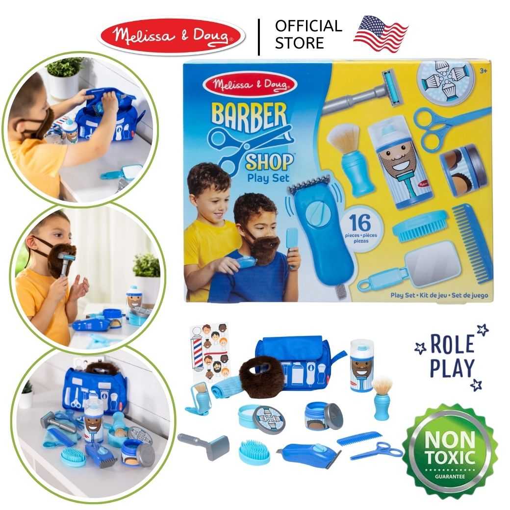 (ของแท้ USA) ของเล่นเด็กผู้ชาย โกนหนวด ตัดผม ปัตตาเลี่ยน Barber Shop Play Set Melissa & Doug 31810