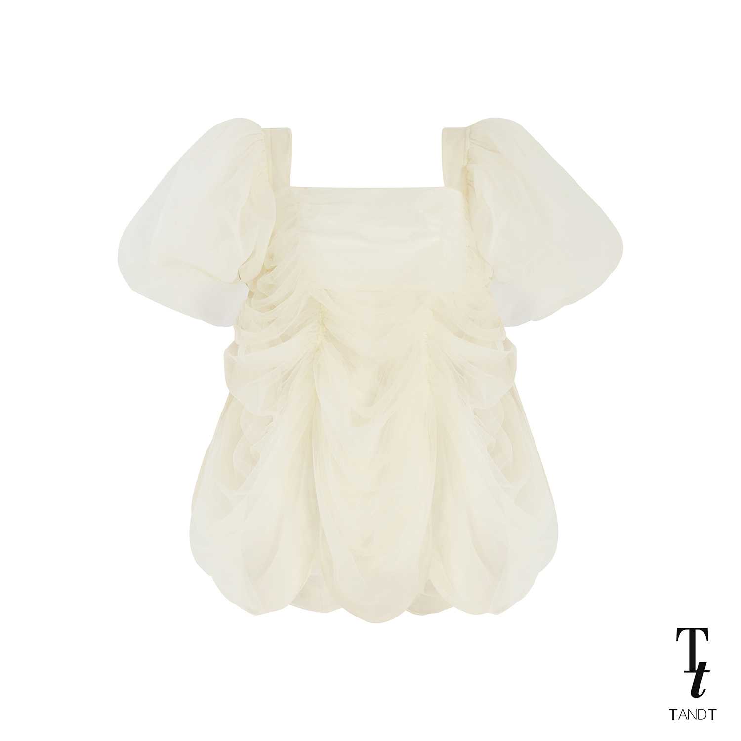 TandT - BALINA TOP - RUCHED PUFF SLEEVE TULLE TOP