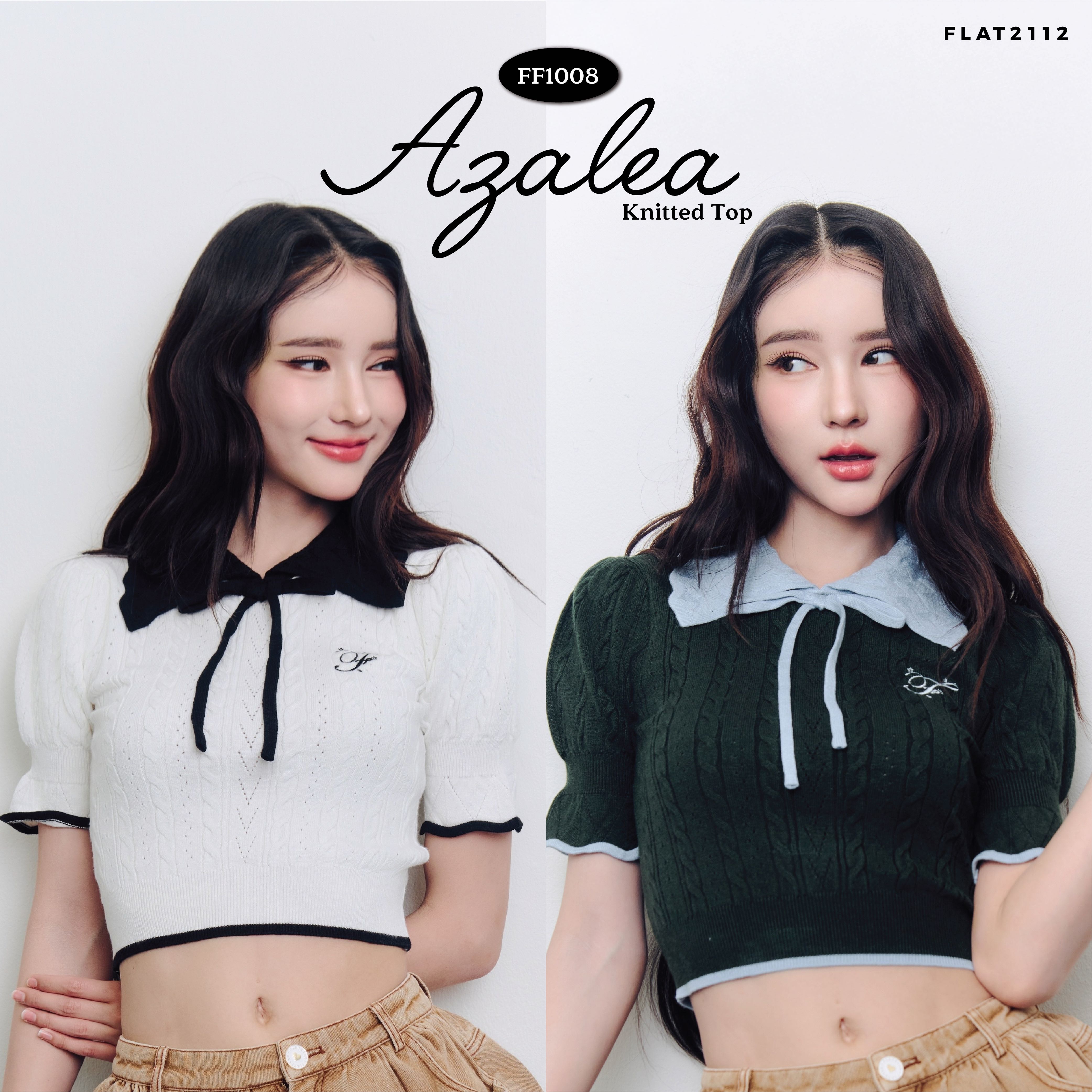 FLAT2112 FF1008 : AZALEA KNITTED TOP  เสื้อไหมพรม เสื้อครอปไหมพรม  เสื้อคอปก ชุดทำงาน แฟชั่นผู้หญิง