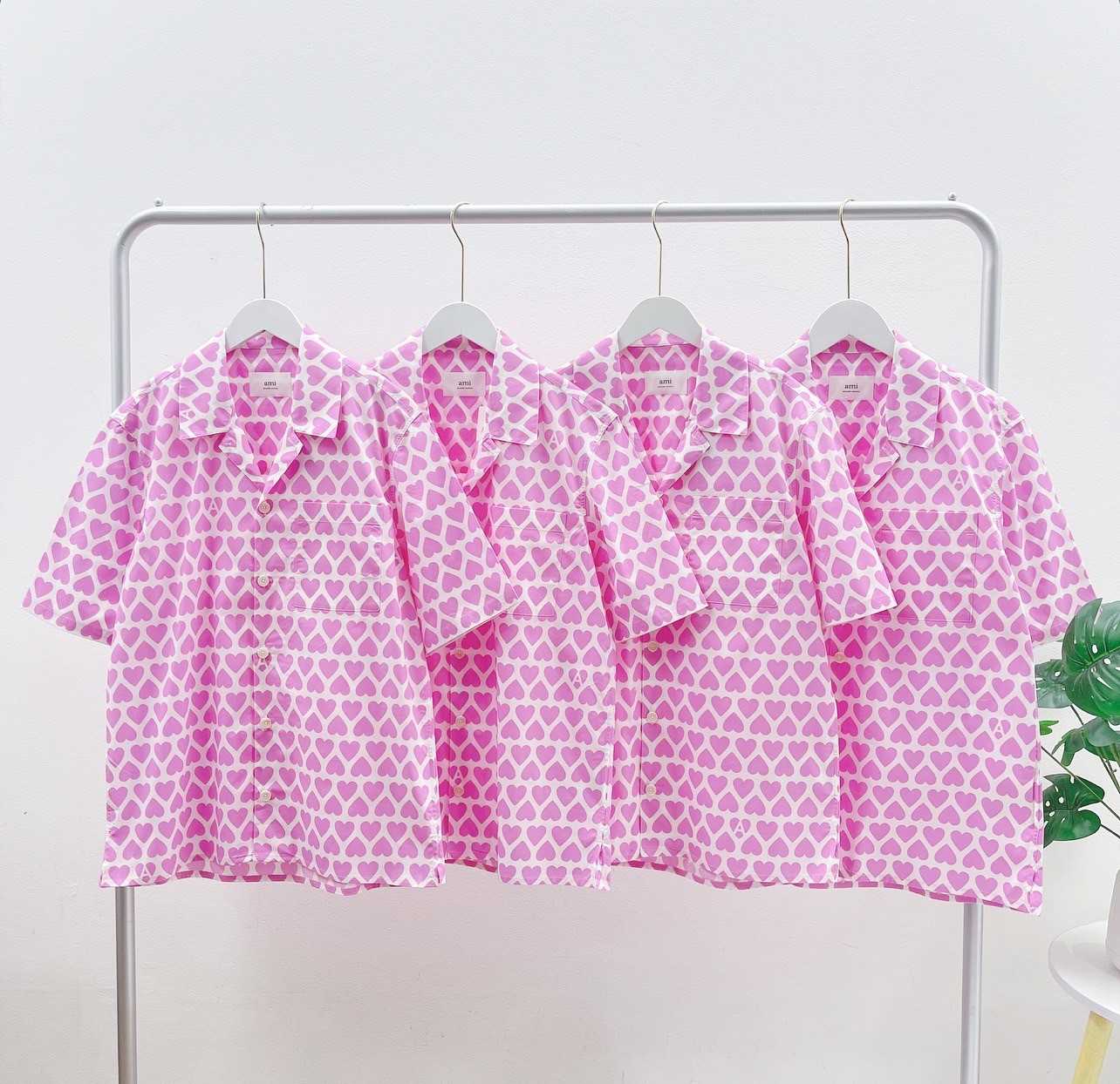 Ami Paris Print Shirt (Pink & White)
