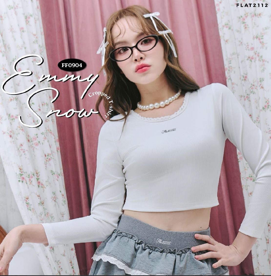 FLAT2112 FF0904 : EMMY SNOW CROPPED T-SHIRT เสื้อครอป เสื้อแขนยาว เสื้อคอกลอม เสื้อครอปแขนยาว