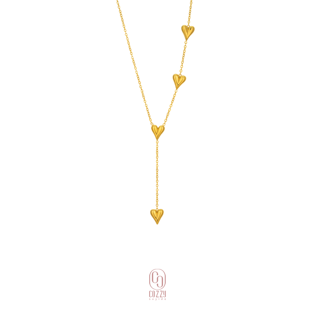 Necklace Three Round Heart Gold