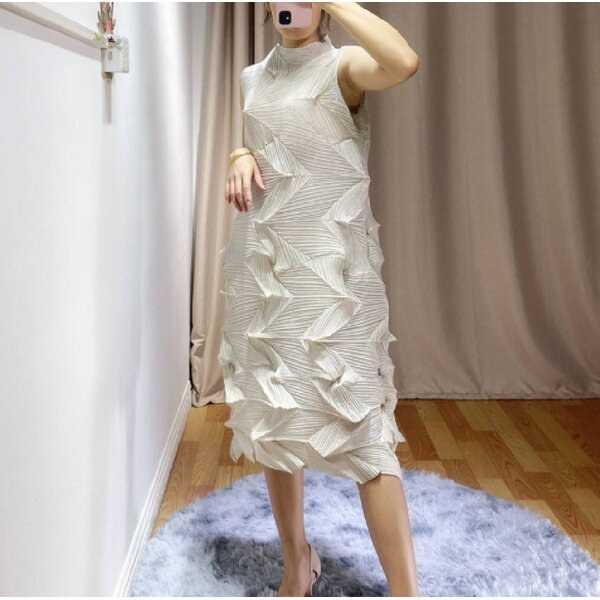 2MUAY รุ่น GJO6613 เดรสอัดพลีทงานคุณภาพ SLEEVELESS ZIGZAG PLEATED DRESS 9สี FREE SIZE