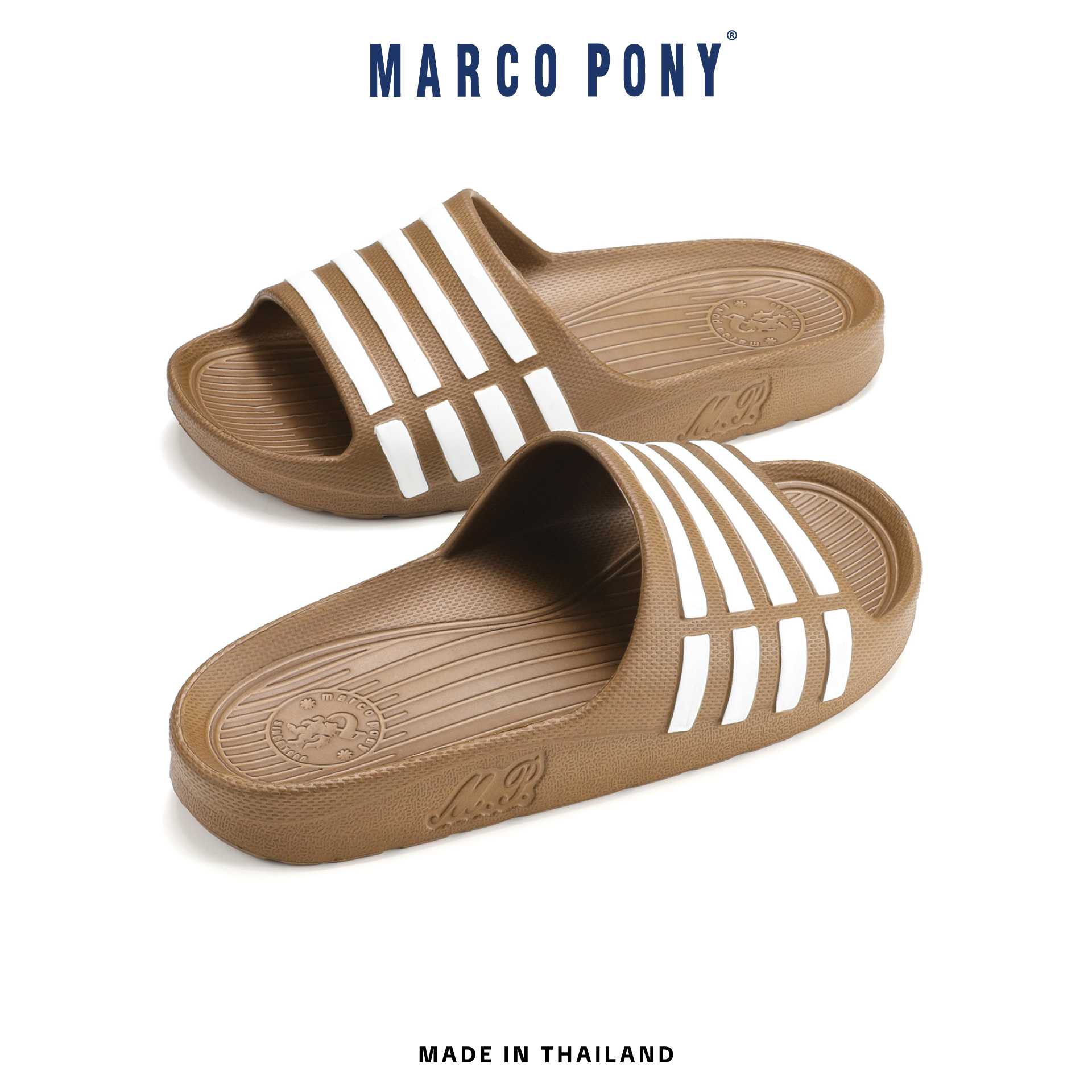 Marco Pony รุ่น MH9018 รองเท้าแตะสำหรับผู้ชาย ลายแถบขาว Size 39-44