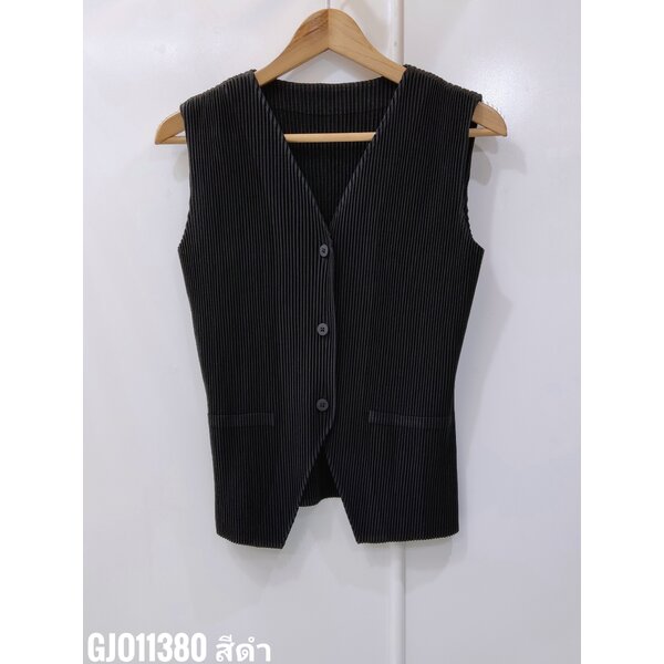 2MUAY รุ่น GJO11380 เสื้ออัดพลีท THICK SLEEVELESS VEST PLEATED TOP 10 สี FREE SIZE