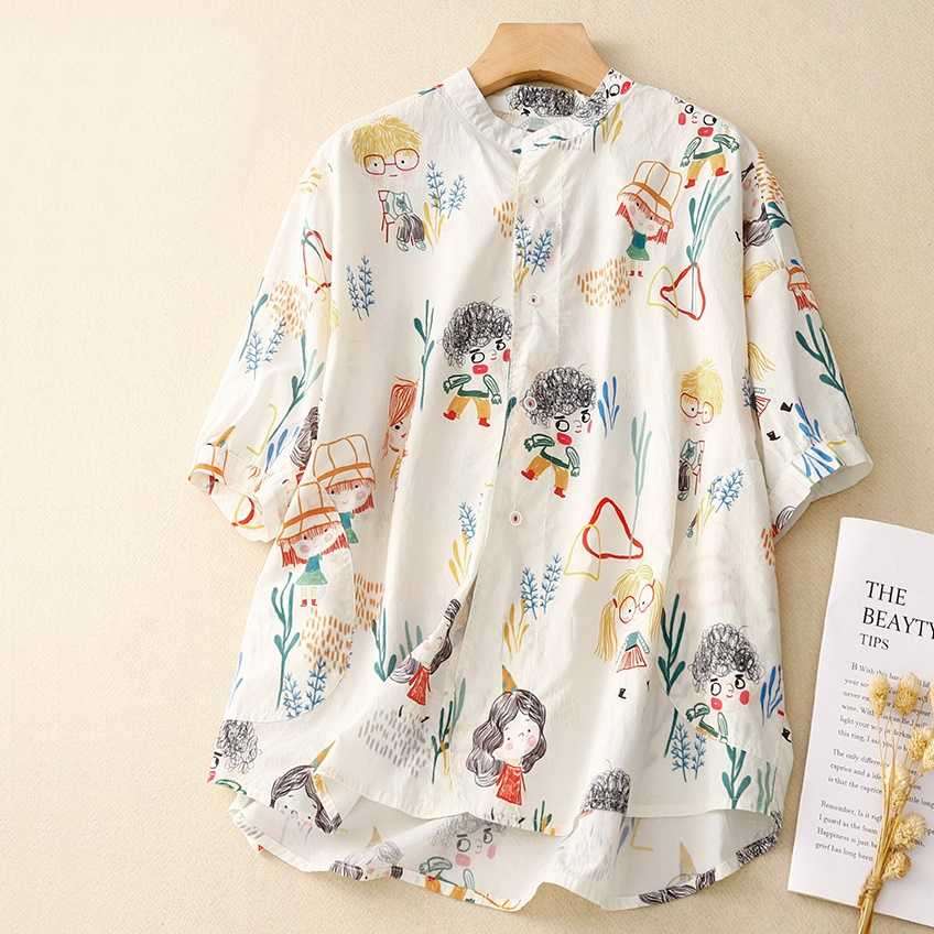 (ไซส์ใหญ่) เสื้อทรง oversize โทนสีขาวผ้าพิมพ์ลายเด็กน้อยน่ารักน่าใส่มากๆ