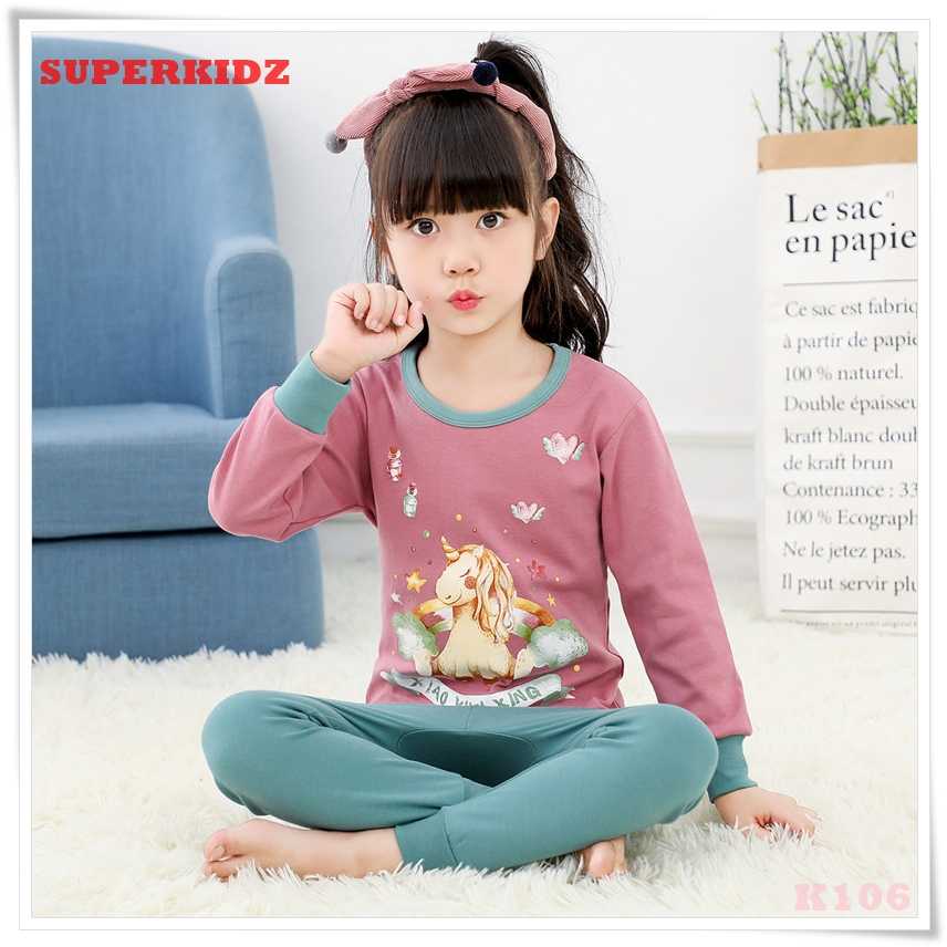 K106 ชุดนอนเด็ก ชุดนอนเด็กผู้หญิง ชุดนอนเด็กลายยูนิคอร์น  100% COTTON  By Superkidz