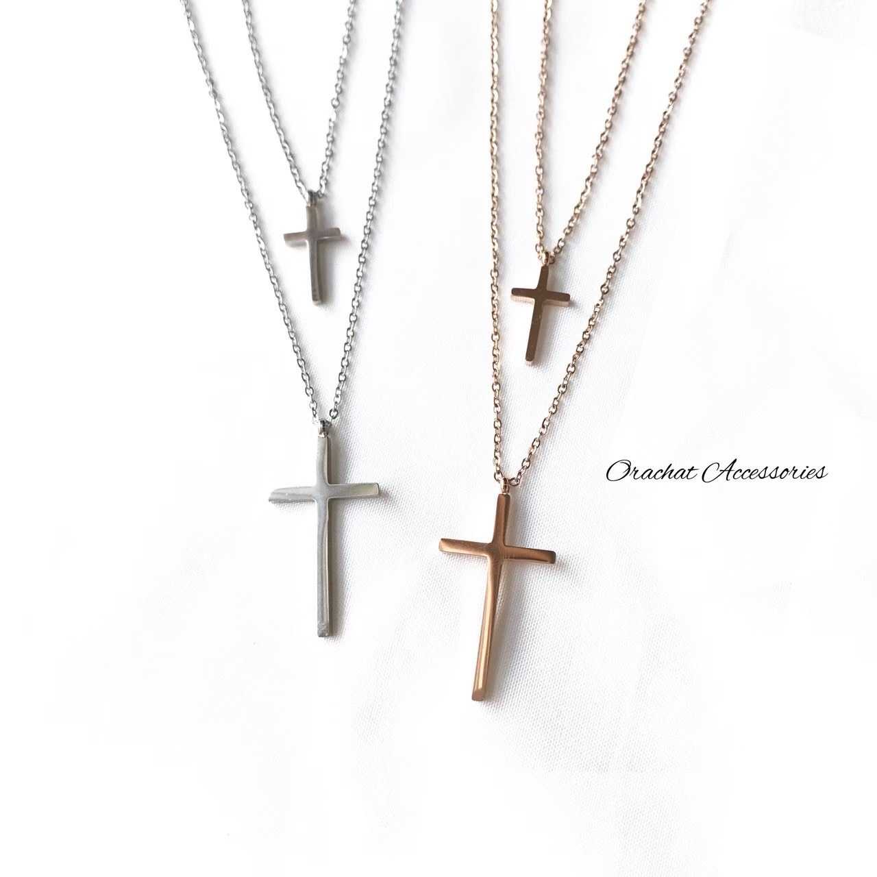 💢CLEARANCE💢 Double cross 14k necklace. (สร้อยคองานชุบ 14k สแตนเลส สวย ทน เงา)