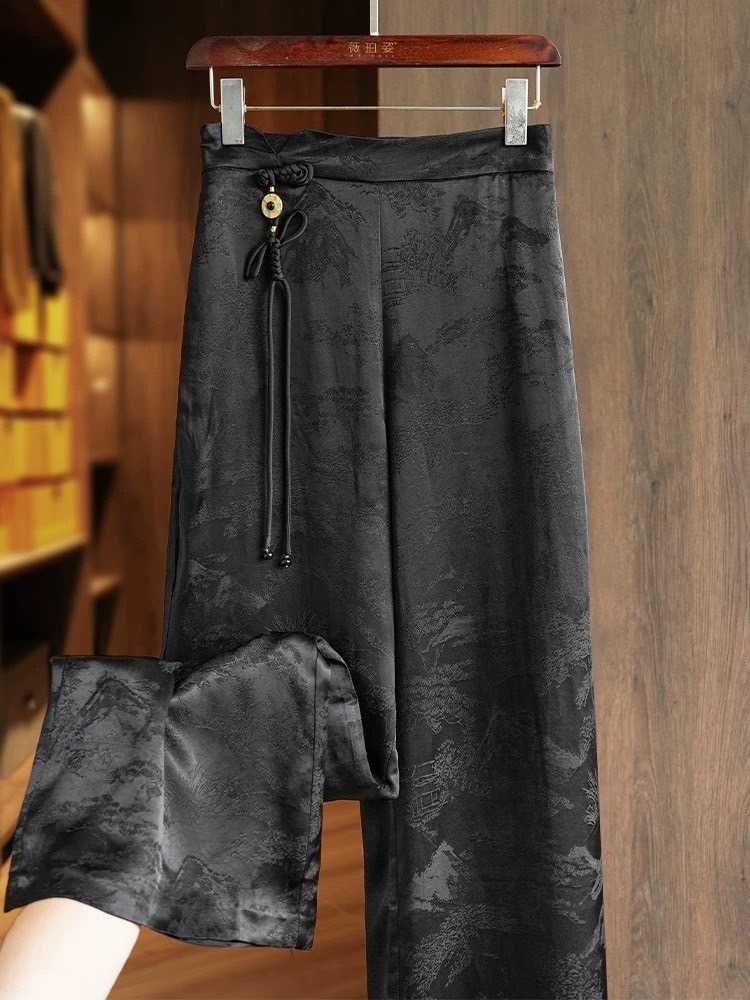 พร้อมส่ง Tencel Jacquard Retro Wide-Leg Pants ✨กางเกงดำพร้อมส่ง SizeM