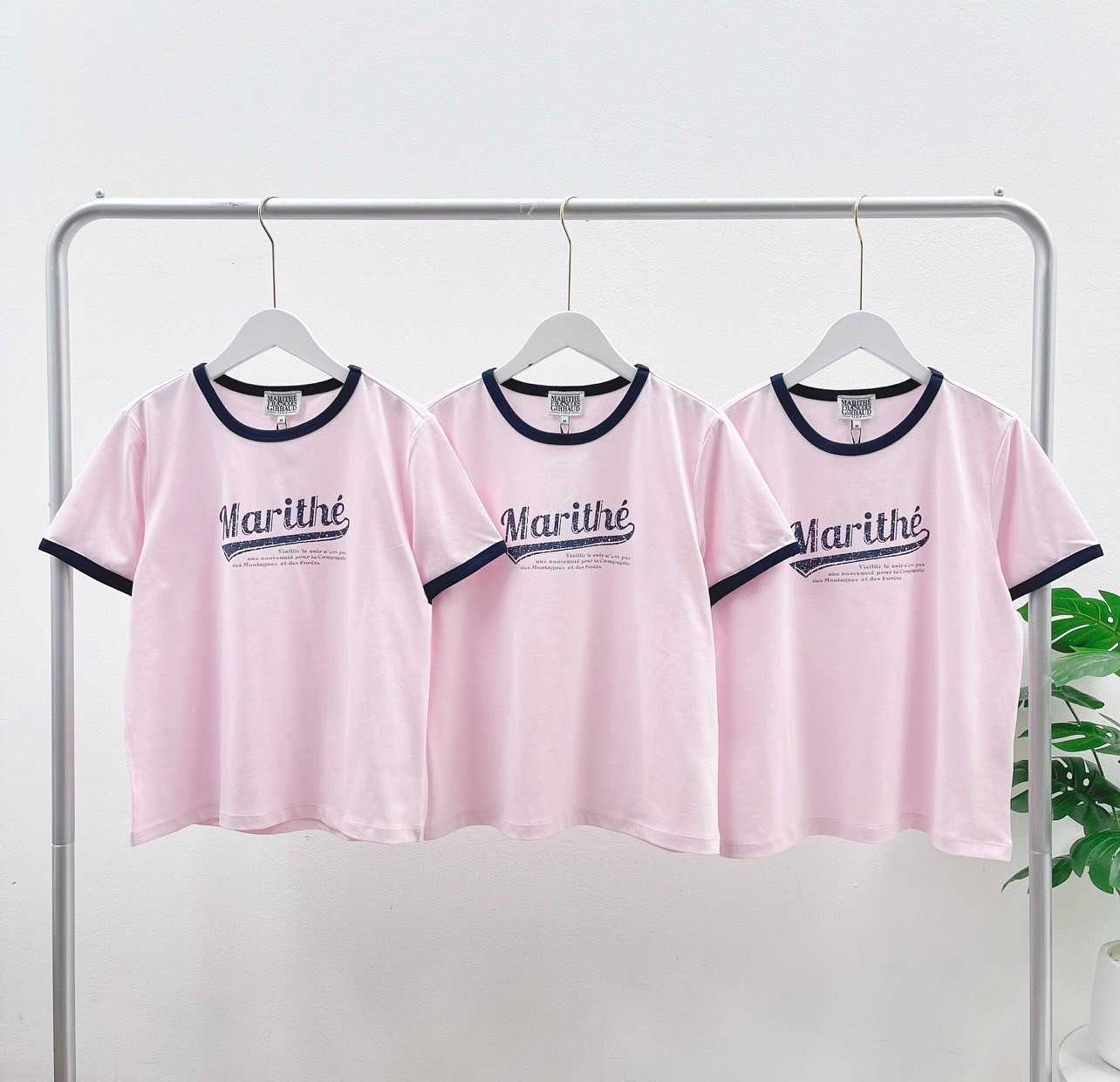 Marithe W Vintage Baseball Ringer Tee (Light Pink)