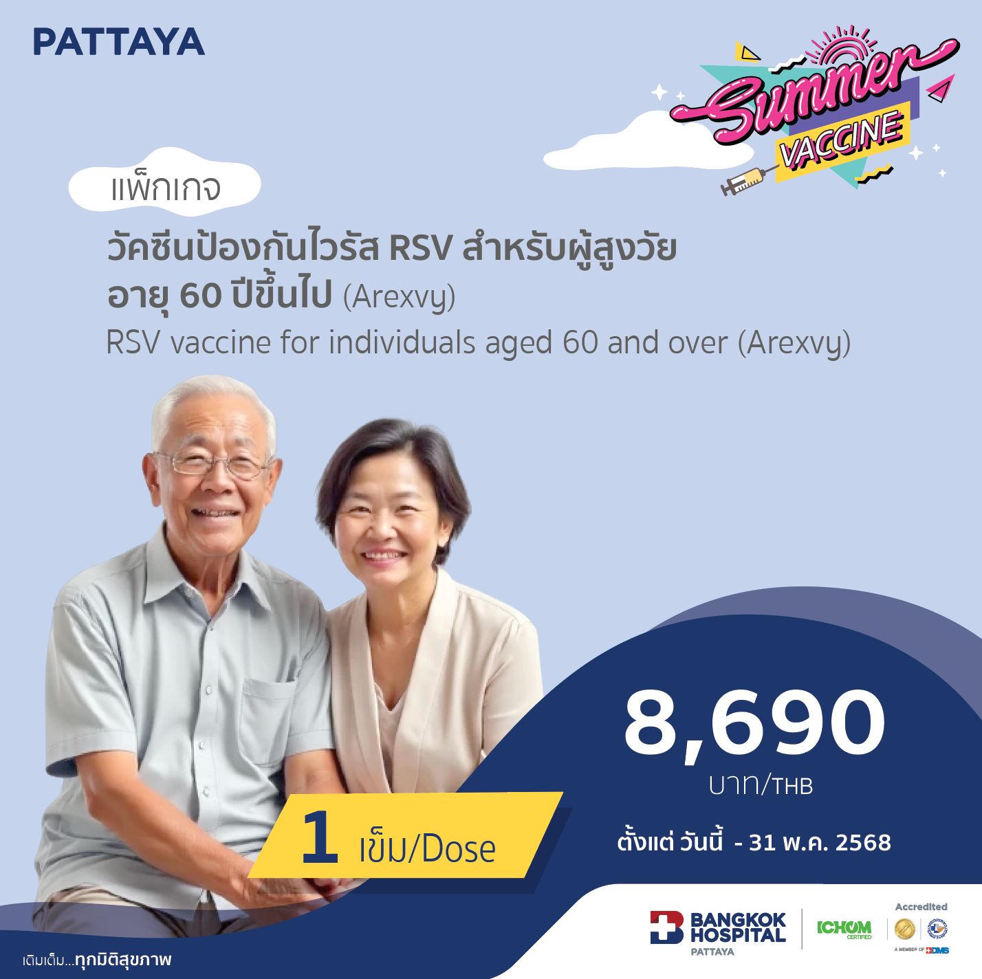 วัคซีนป้องกันไวรัส RSV สำหรับผู้สูงวัย อายุ 60 ปีขึ้นไป (Arexvy)