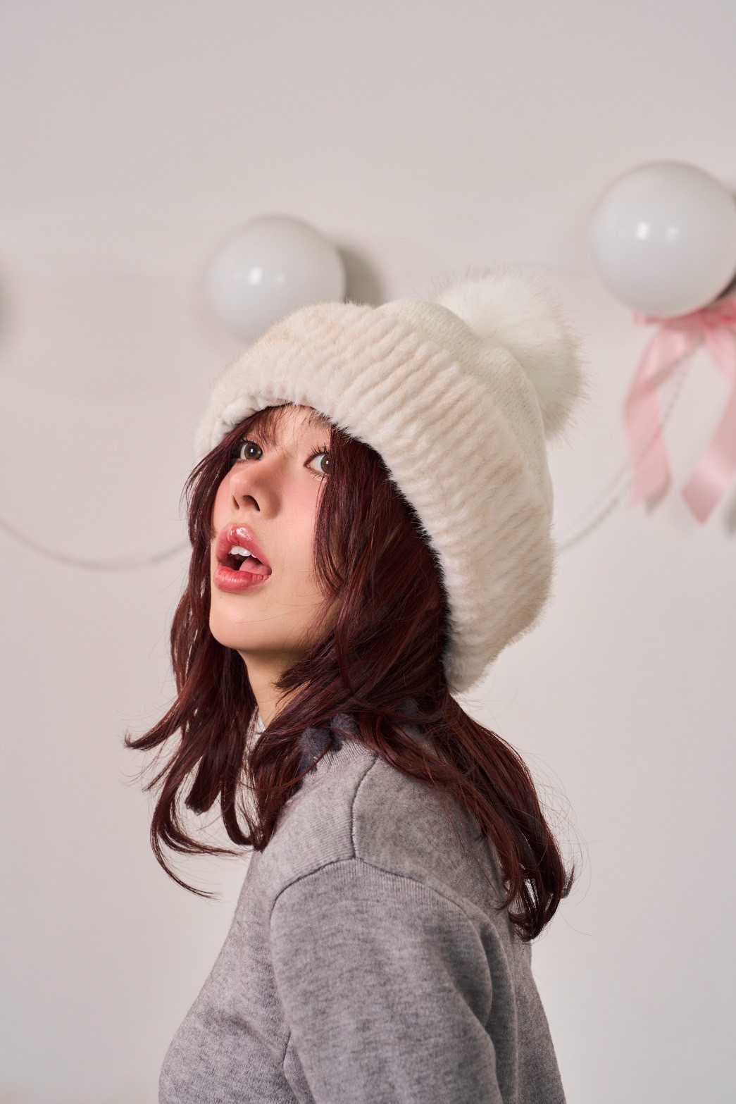 หมวกไหมพรมด้านในบุขน Beanie Hat(ดำ)