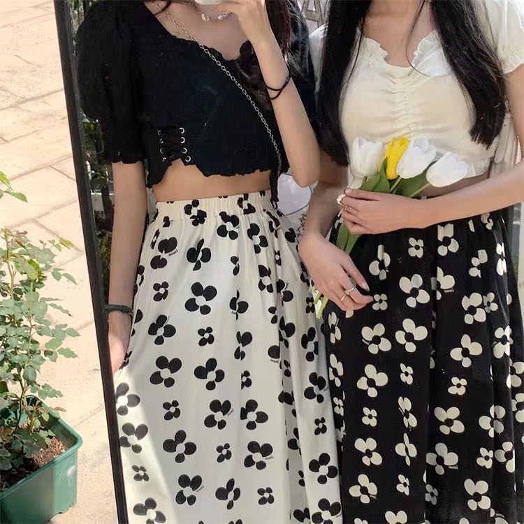 flower skirt (white/ black)