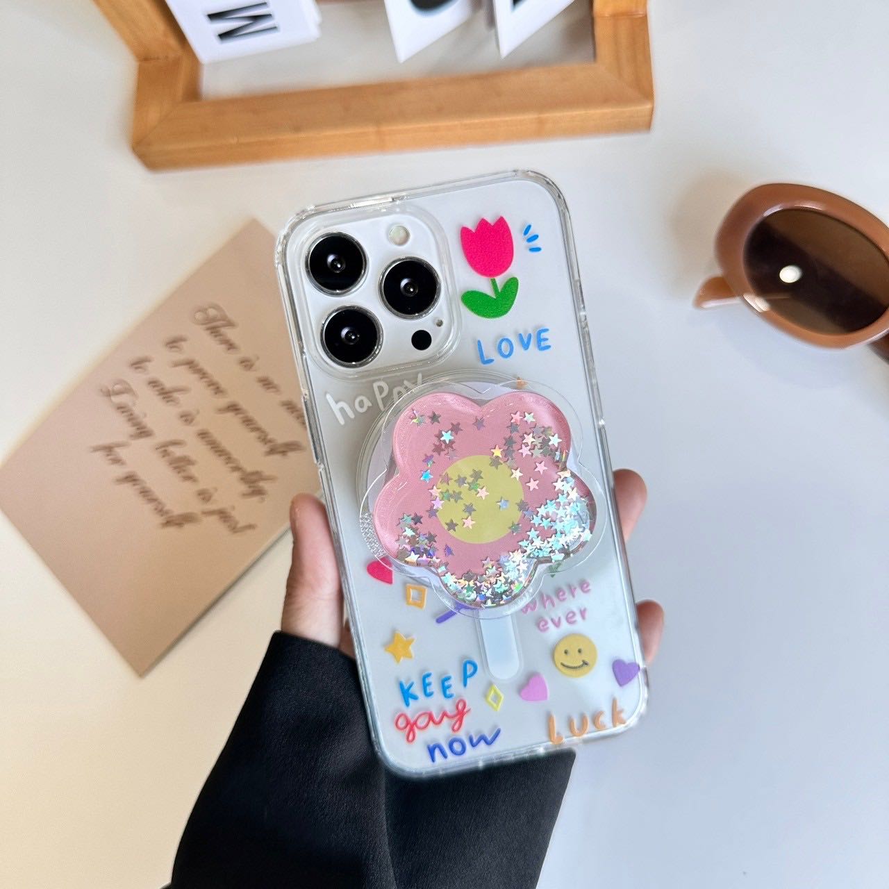 สอบถามก่อนกดสั่ง เคสดอกไม้ เคสชาร์จแบต ใส กากเพชร กลิตเตอร์ holder griptok ไอริง เคสไอโฟน เคสiPhone