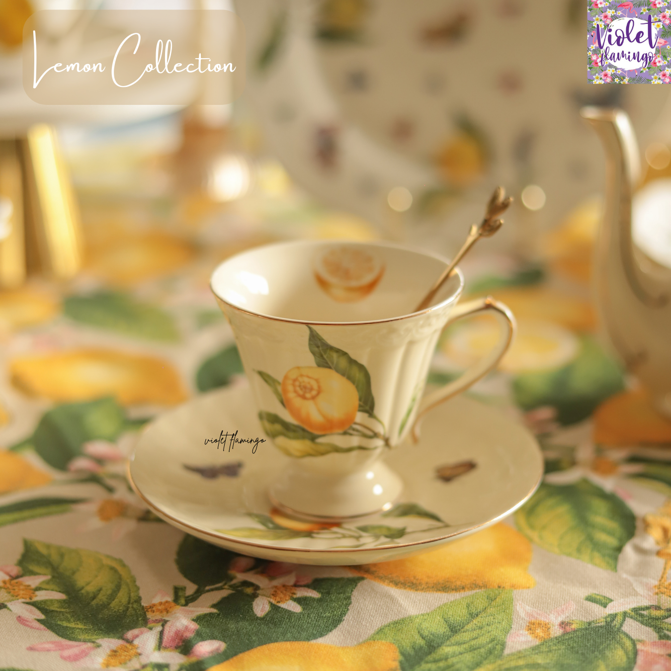 ชุดแก้วพร้อมจานรองลายเลมอน Lemon Tea Cup