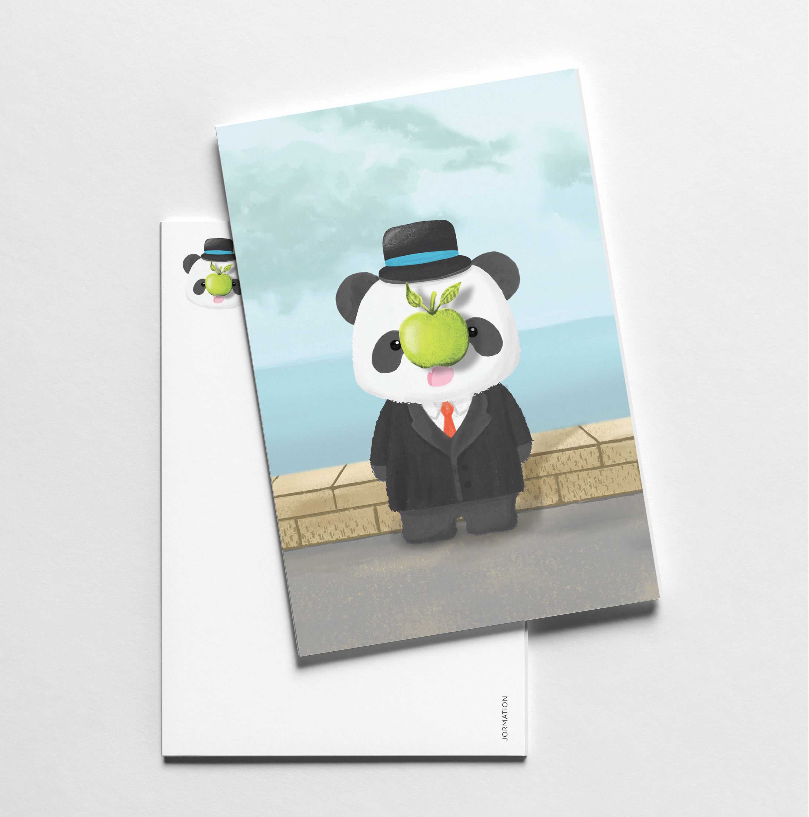 Panda in Son of Man Art Parody Postcard