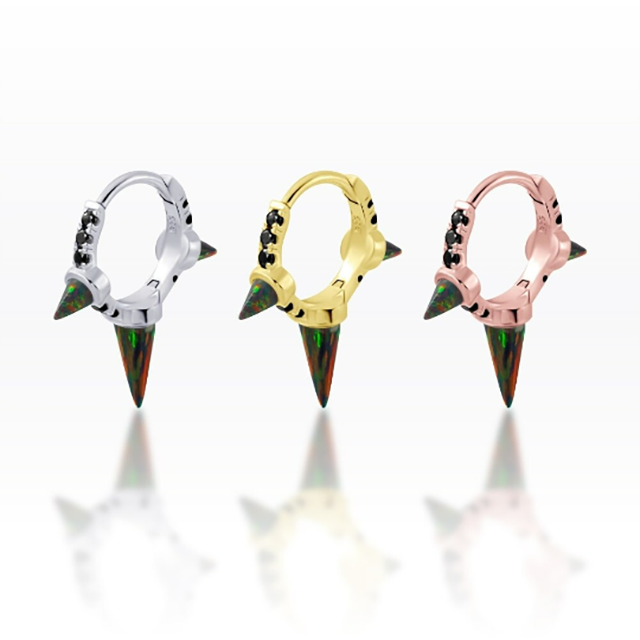 PiercingRoomByJay Triple Black Spike Opal/black CZ Huggie Hoop เงินแท้ (ราคาต่อชิ้น)