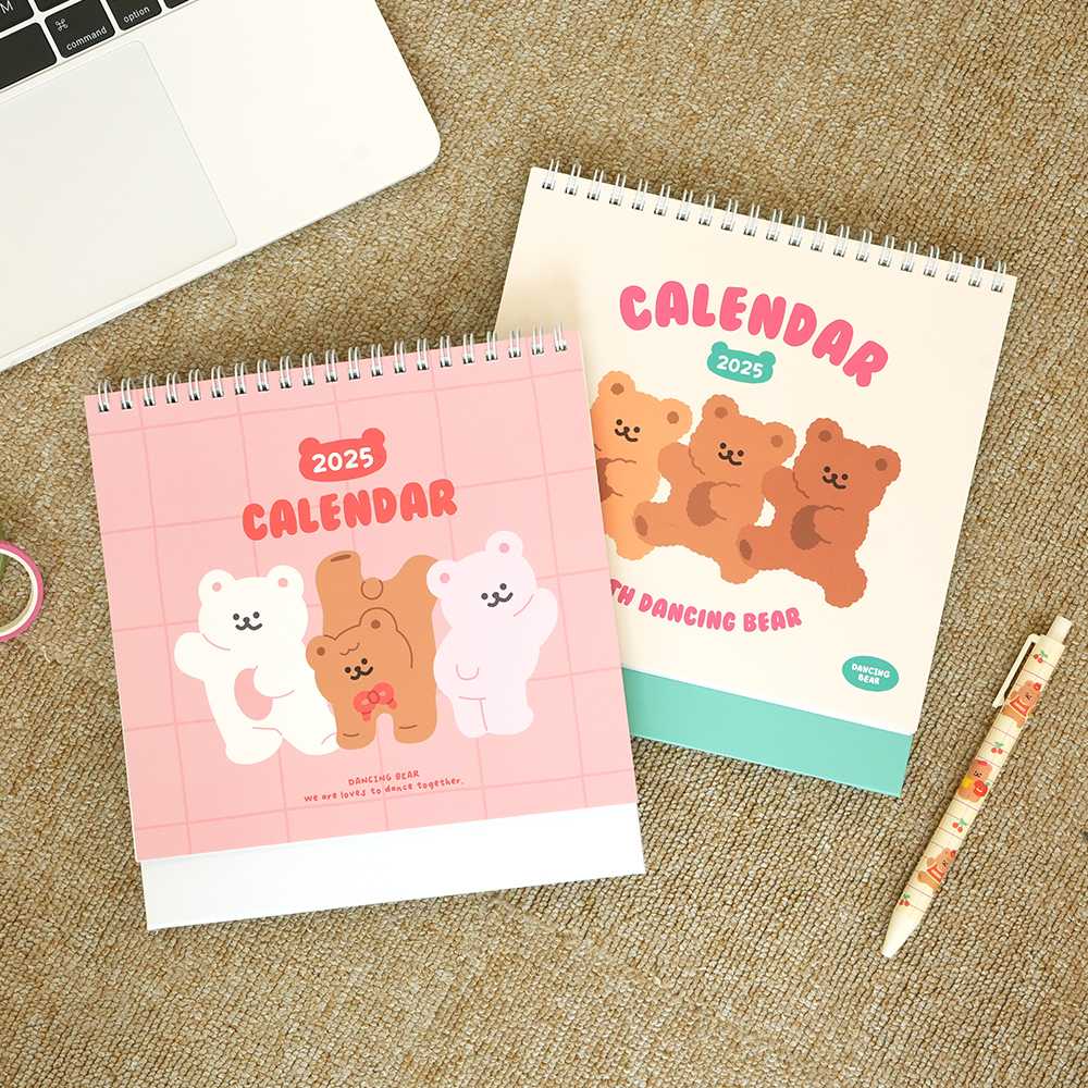 2025 Dancing Bear Desk Calendar ปฏิทินตั้งโต๊ะลายน่ารักหมีแดนซิงแบร์