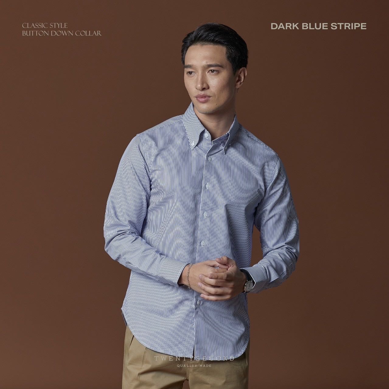 WRINKLE FREE DRESS BTD SHIRT  - DARK BLUE STRIPE