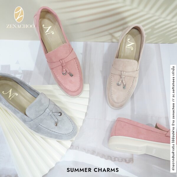 ทรงใหญ่ ลด 1 ไซส์ ปลี่ยนไซส์ได้-ไม่รับคืน Zenachoo รุ่น Summer charms รองเท้าหนังแกะแท้ loafer หน...