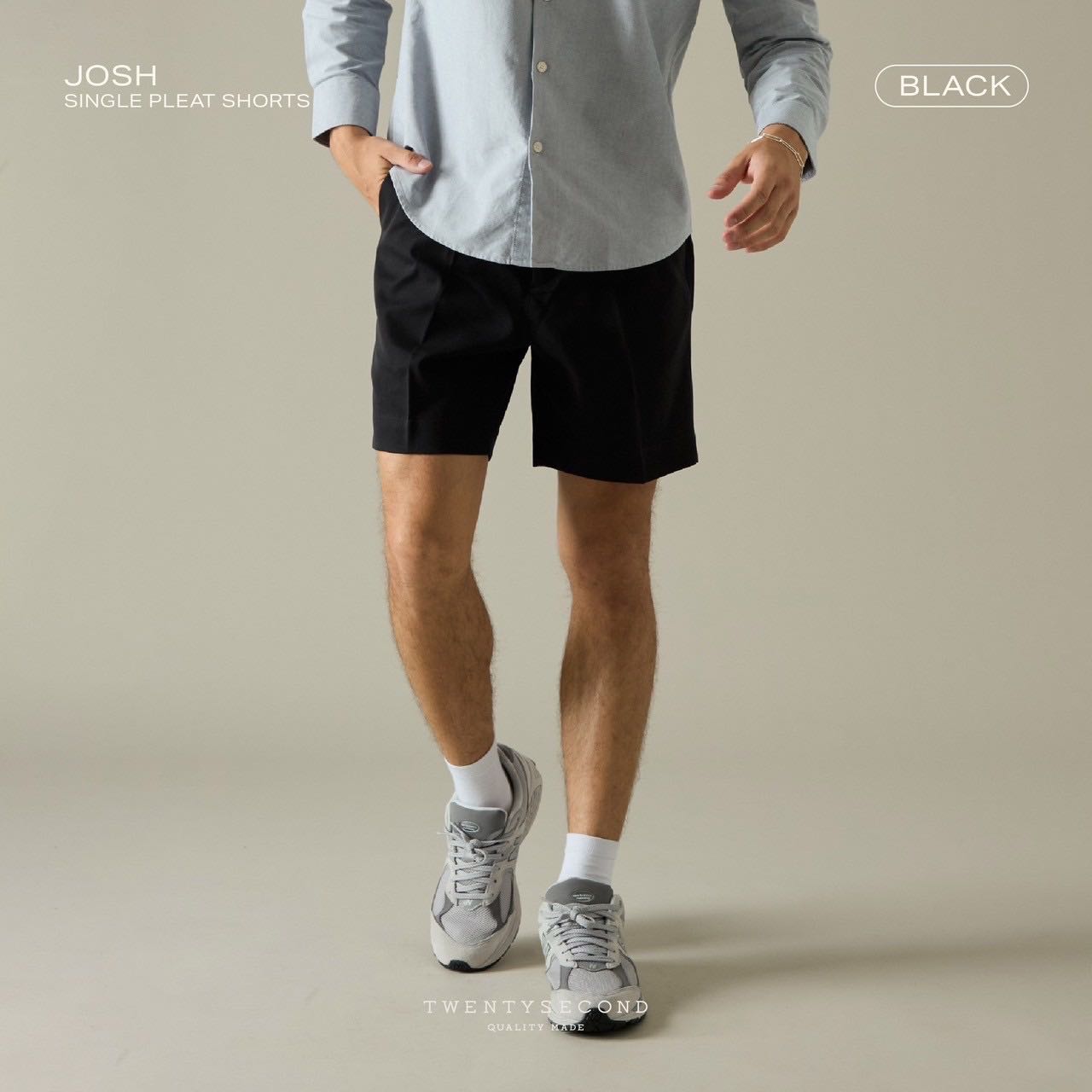 JOSH SINGLE PLEAT SHORTS - BLACK 