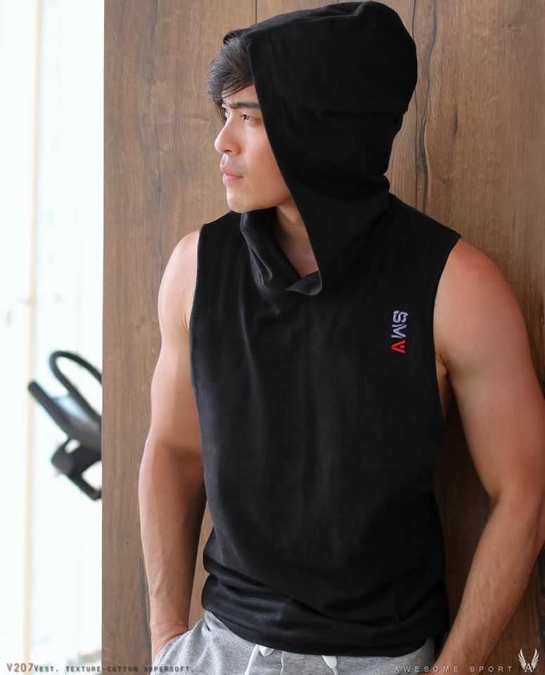 V207 (เสื้อแขนกุด มีฮู้ด ) ผ้าsuper soft AWESOME