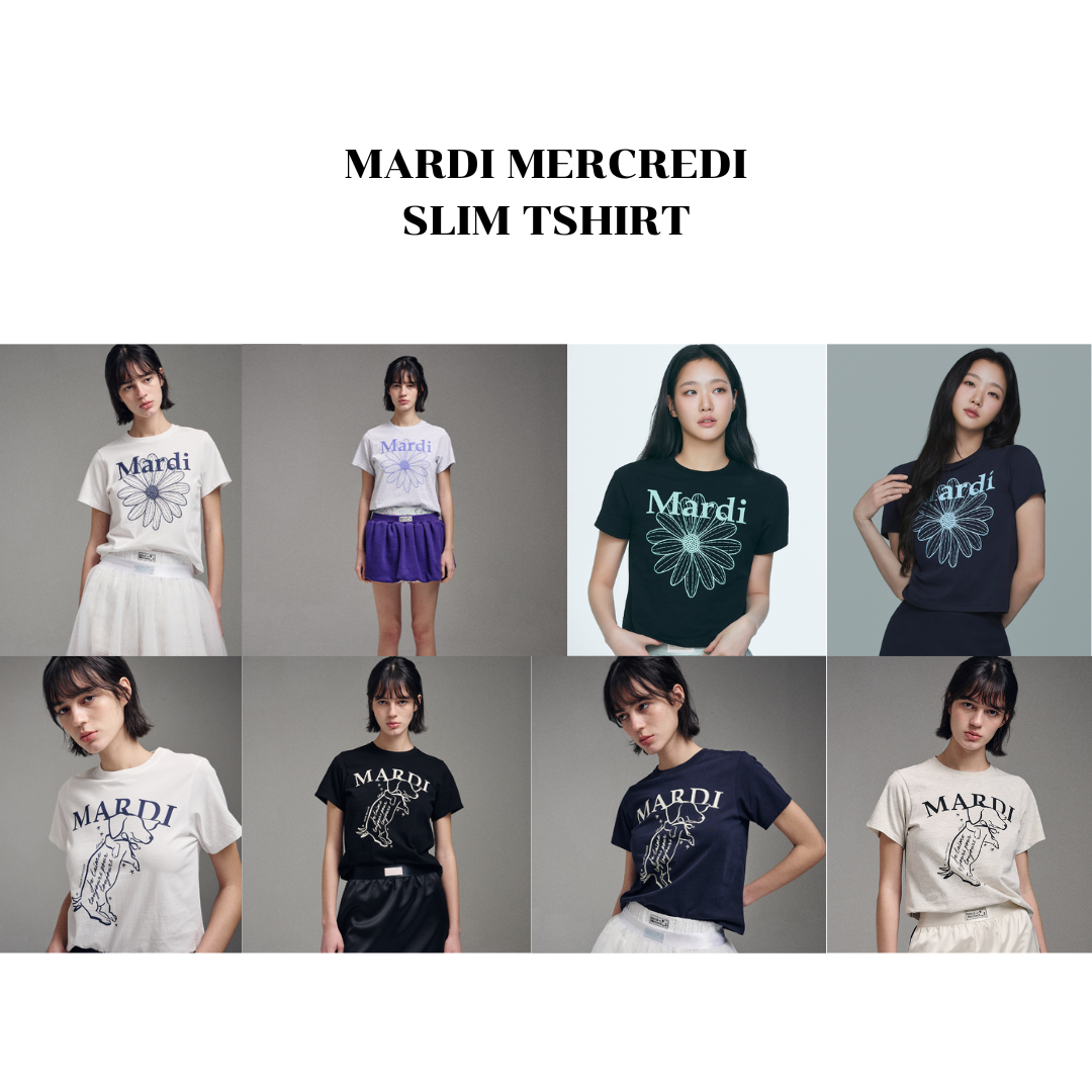 พร้อมส่ง Mardi Mercredi เสื้อยืดรุ่น slim มีลายดอกไม้ กับลายหมา