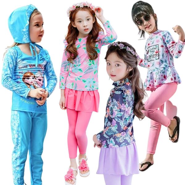 สินค้าพร้อมส่ง ชุดว่ายน้ำ ขายาวเลกกิ้งกระโปรง แขนยาว ลายดอก