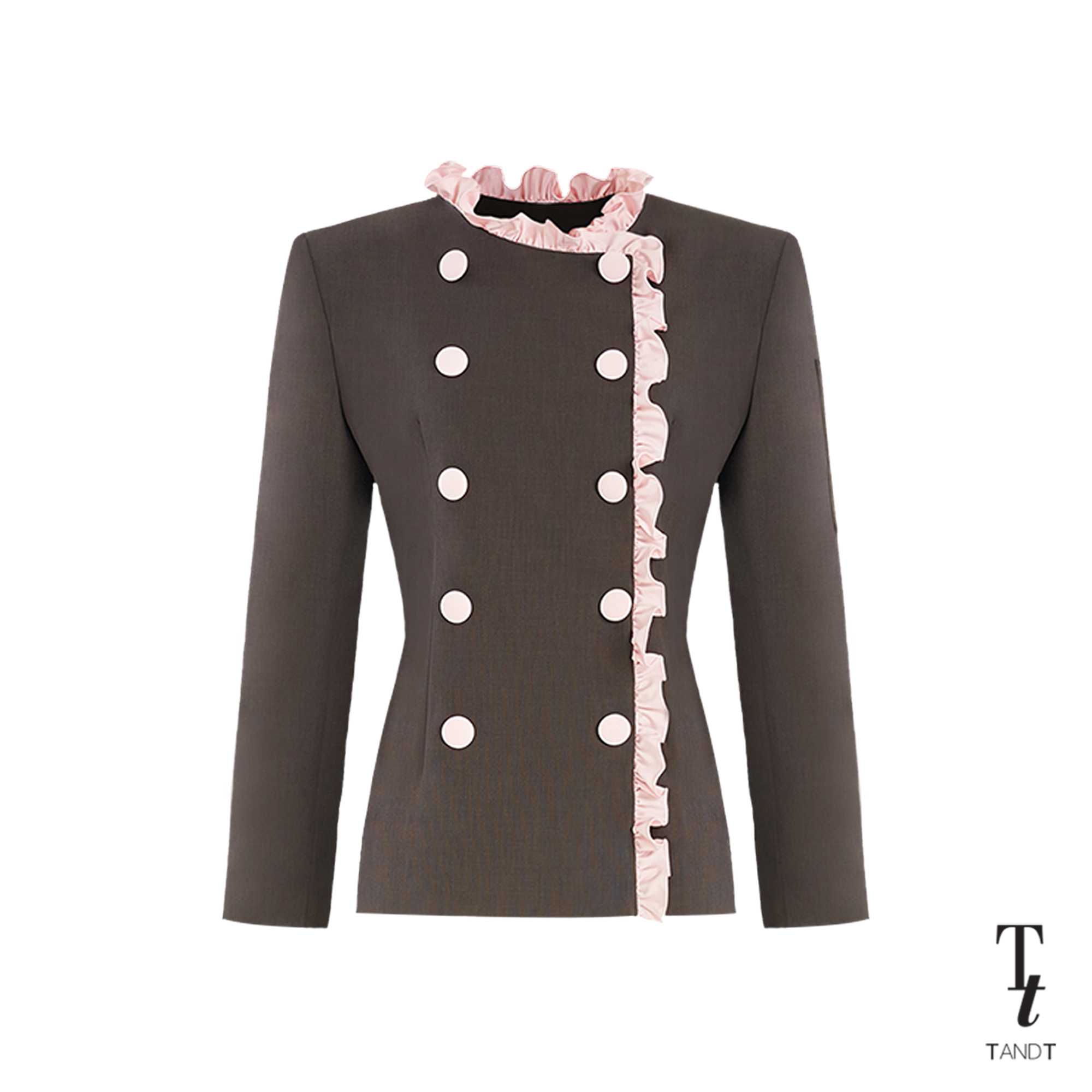 HotelTandT x BewVaraporn - (Bon appétit ) TWO TONE RUFFLE TRIMMED CROSS BUTTONED BLAZER