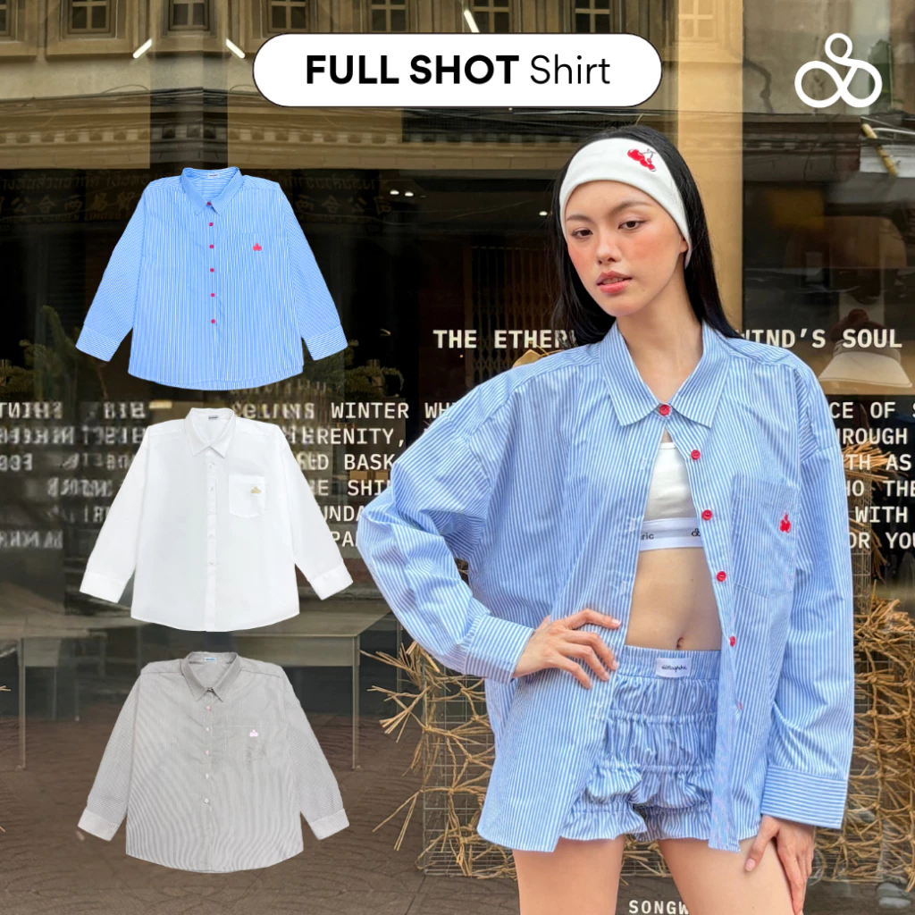 Sistersfabric - Full Shot Shirt เสื้อเชิ้ตทรงโอเวอร์ไซส์ ปักลายเชอร์รี่ Cherry On Top