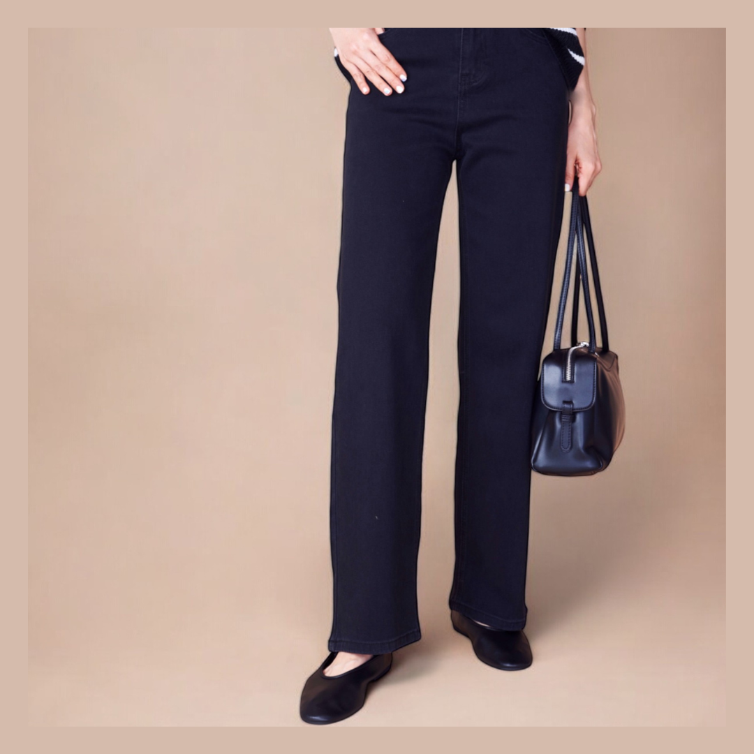 ยีนส์เอวสูง straight leg สีดำ